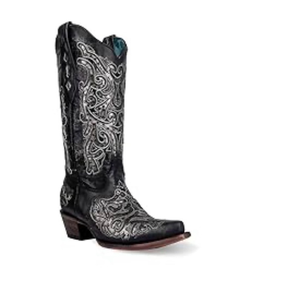 Corral Boots Shoes - Black and Pewter, studs and rhinestones Embroidered Cowboy Boots, size 10